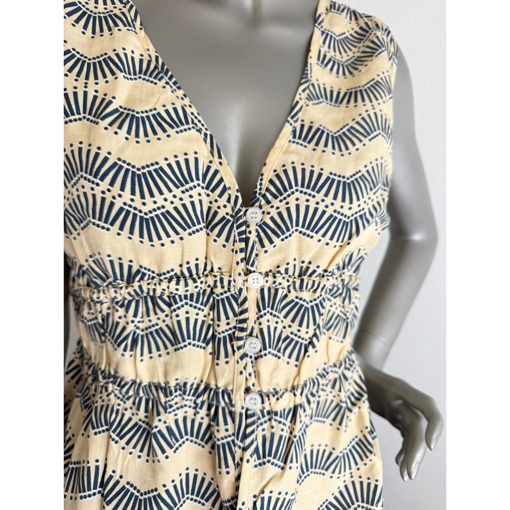 EVEREVE Wyatt Art Deco Fan Print Peplum Top Navy Yellow Size L NWT - Picture 2 of 7